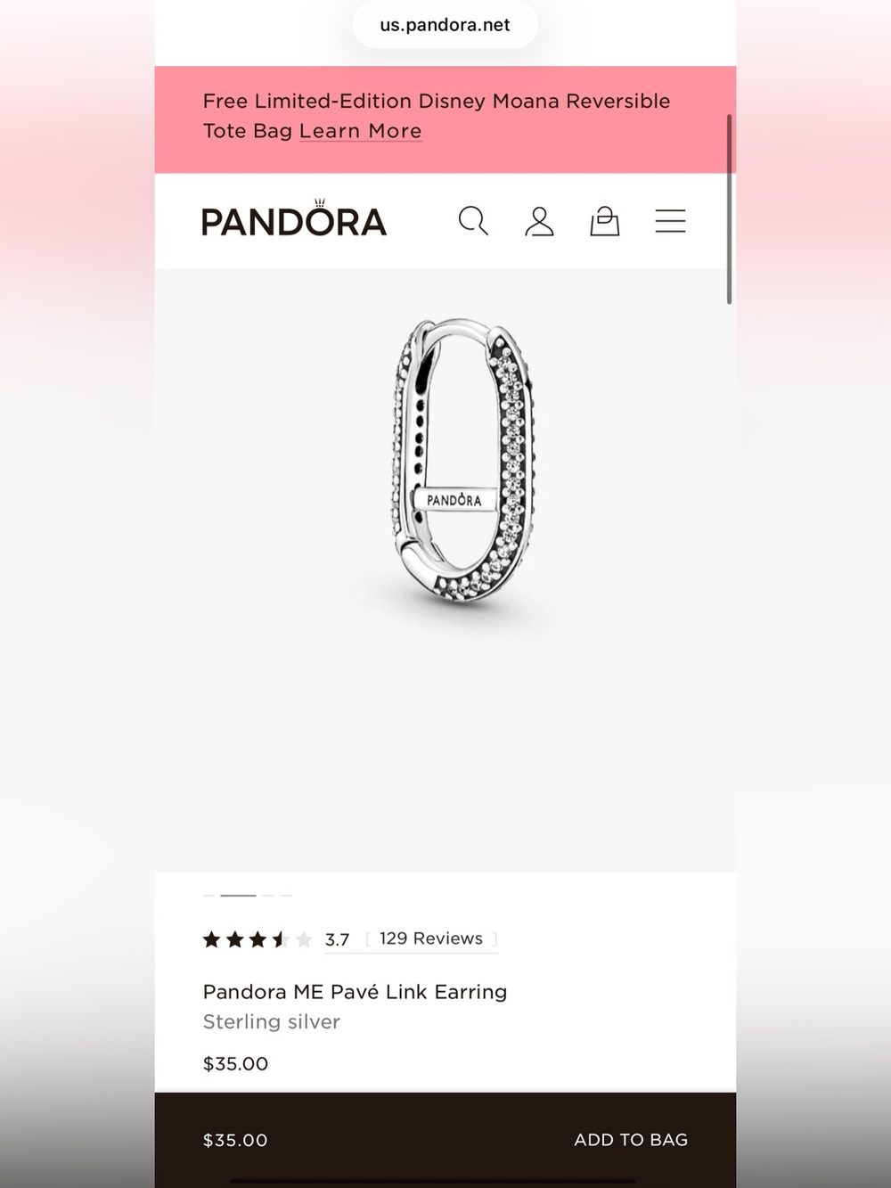 Pandora ME Sterling Silver Pavé Link Earrings Set (2 Earring Set)- New w/o Tags - Picture 5 of 6